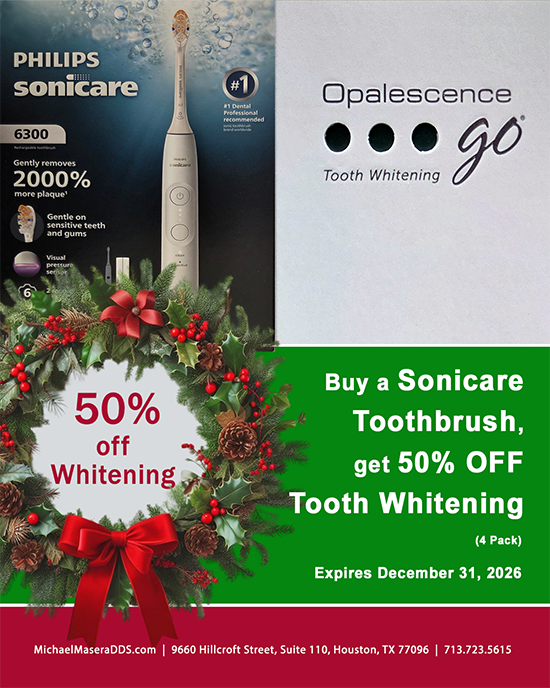 Opalescence Whitening and Sonicare Tooth Brush Special, Teeth Whitening Special, Michael Masera DDS, Houston Texas.